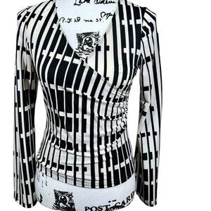 FOREVER 21 black and cream geometric top women wrap long sleeve blouse size L